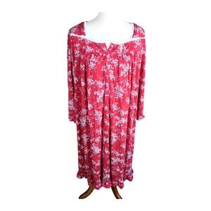 Eileen West Nightgown Womens Large Red Floral Cottagecore Sleep Dress Lounge